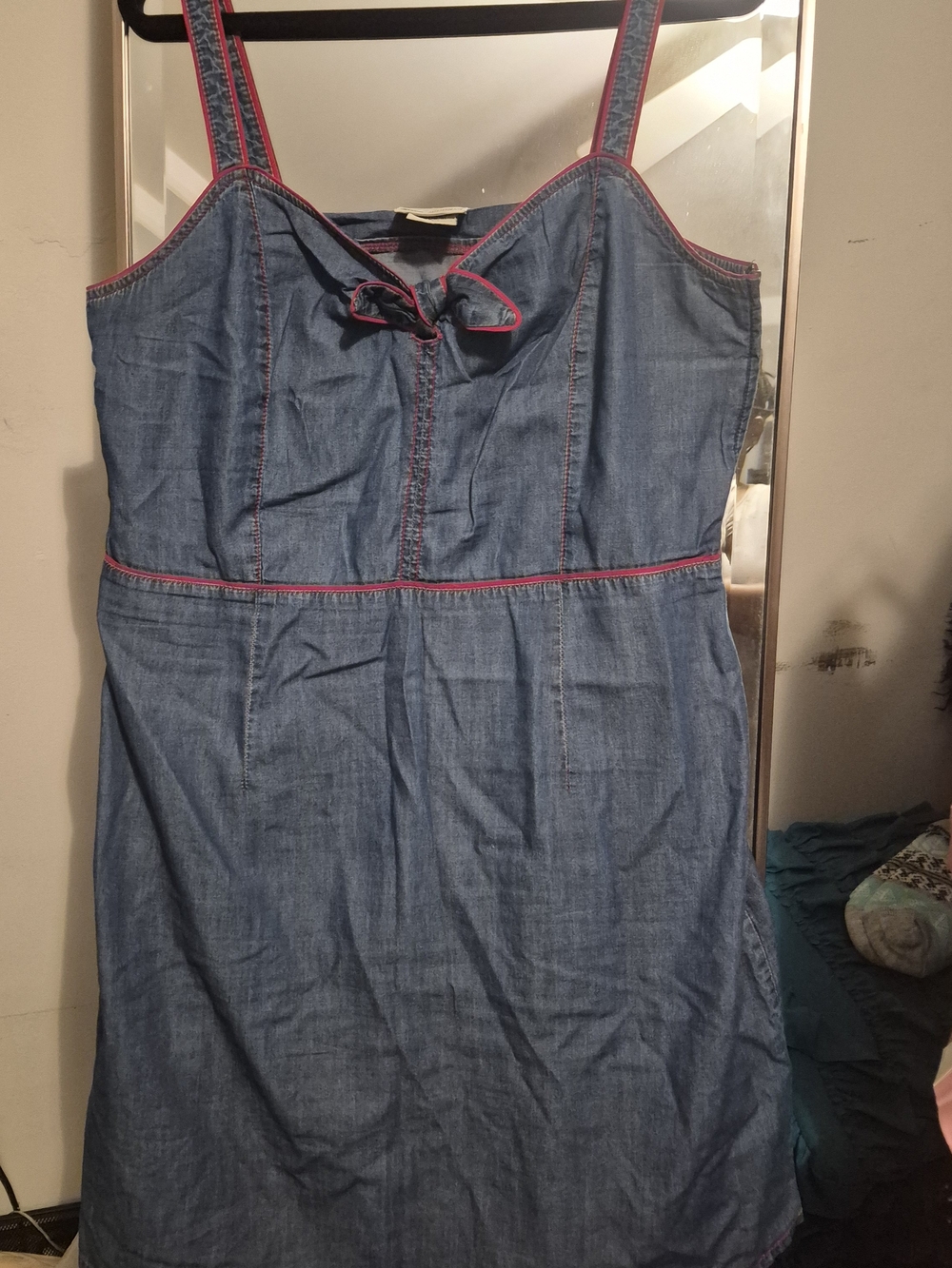 Faded Glory Blue Denim Mini Dress with Red Trim